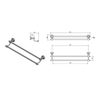 DIAMOND dvojitý držák ručníků 600x130mm, bronz 1318-11