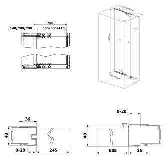AMICO sprchové dveře výklopné 820-1000x1850mm, čiré sklo G80