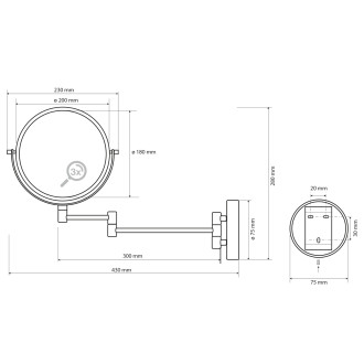 X-ROUND kosmetické zrcátko závěsné, ? 180mm, oboustranné, chrom XR006