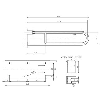HANDICAP madlo sklopné 813mm, bílá XH518W