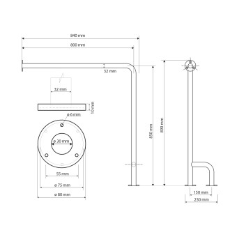 HANDICAP opěrné madlo LEVÉ 800x850mm, bílá XH526W