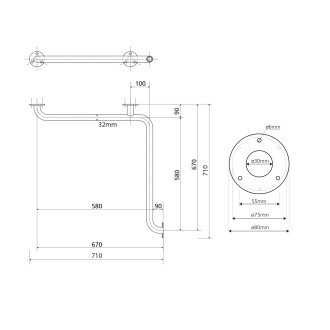 HANDICAP madlo do sprchy 670x670mm, nerez lesk XH544