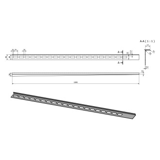 Spádová lišta, levá, výška 12mm, délka 1000mm, nerez mat SPD12-L