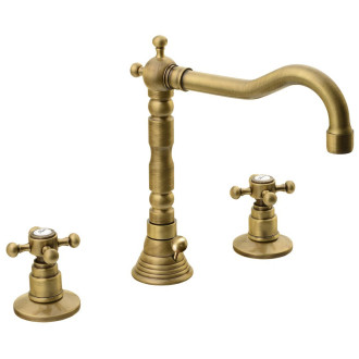 ANTEA tříprvková umyvadlová baterie s retro hubicí, s výpustí, bronz 3226