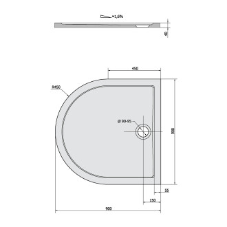 ISA 90 sprchová vanička z litého mramoru, půlkruh 90x90cm, bílá 50511