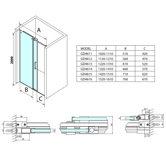 DRAGON sprchové dveře 1400mm, čiré sklo GD4614