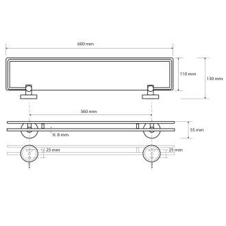 X-ROUND E polička skleněná s výklopnou hrazdou 600x130mm, mléčné sklo, chrom XR600