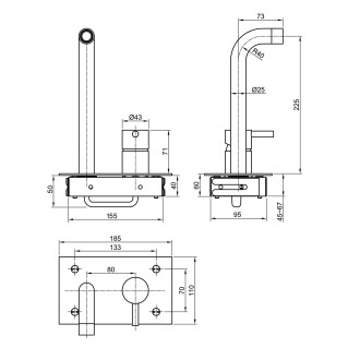 MINIMAL podomítková umyvadlová baterie, nerez mat MI004