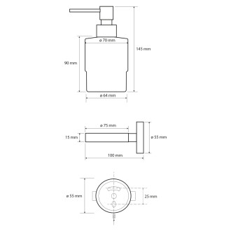 X-ROUND dávkovač mýdla 200ml, mléčné sklo, chrom XR103