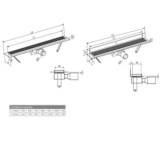 MANUS QUADRO nerezový podlahový žlab s roštem, L-850, DN50 GMQ34