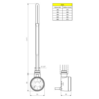MOA topná tyč s termostatem, 800 W, chrom MOA-C-800