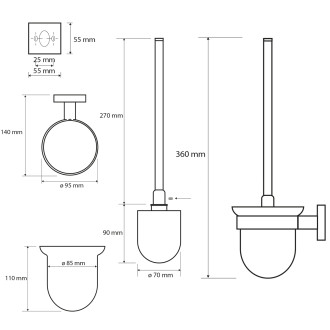 X-SQUARE WC štětka závěsná, mléčné sklo, chrom XQ301