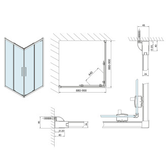 LUCIS LINE čtvercová sprchová zástěna 900x900mm, čiré sklo DL1615