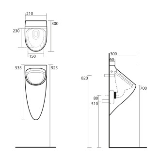 AQUATECH urinál se zakrytým přívodem vody 21x53,5 cm, včetně sifonu, bílá 373501
