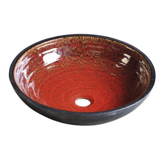 ATTILA keramické umyvadlo, průměr 43cm, tomatová červeň/petrolejová DK007