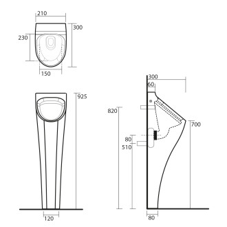 AQUATECH urinál na postavení se zakrytým přívodem 21x92,5x30 cm, včetně sifonu bílá 373001