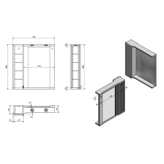 PULSE galerka s LED osvětlením, 75x80x17cm, pravá, bílá/antracit PU078-3034