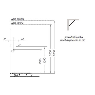 LUK termostatický sprchový panel rohový 250x1300mm, bílá 80325