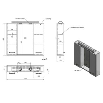ZOJA/KERAMIA FRESH galerka s LED osvětlením, 70x60x14cm, dub platin 45029