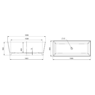 KVADRIE volně stojící vana 1590x650x550mm, litý mramor, bílá lesk GVKV1590