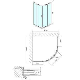 EASY čtvrtkruhová sprchová zástěna 800x800mm, L/R, čiré sklo EL2515