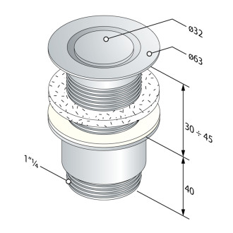 Umyvadlová výpust 5/4“, neuzavíratelná, design zátka, 30-45mm, chrom 147.545.5
