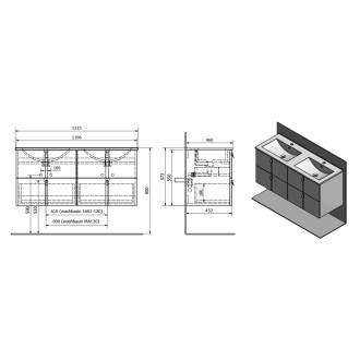 MITRA dvojumyvadlová skříňka 121,5x55x46 cm, bordó MT123
