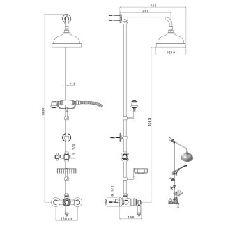 VIENNA sprchový sloup s pákovou baterií, mýdlenka, 1291mm, bronz VO138BR