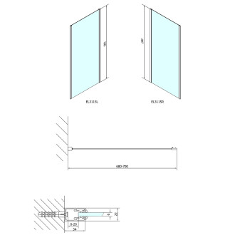 EASY boční stěna 700mm, čiré sklo EL3115