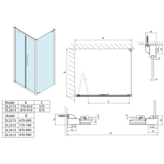 LUCIS LINE čtvercový sprchový kout 900x900mm L/P varianta DL2815DL3415