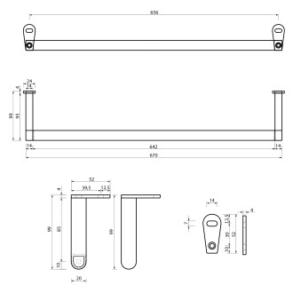 CLASSIC čelní držák ručníků 75cm, chrom PACL75