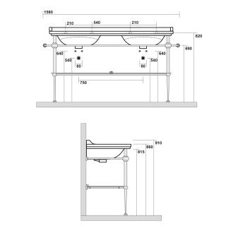 WALDORF konstrukce pro dvojumyvadlo 150cm se skleněnou poličkou, chrom 9195K1