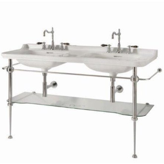 WALDORF konstrukce pro dvojumyvadlo 150cm se skleněnou poličkou, chrom 9195K1