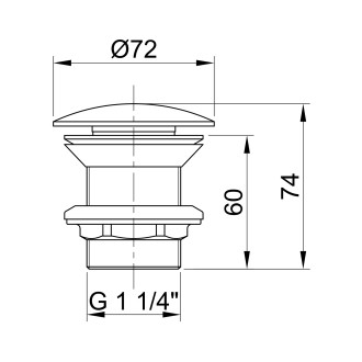 MINIMAL umyvadlová výpust 5/4“, neuzavíratelná, velká krytka, tl.30-60mm, nerez mat MI056
