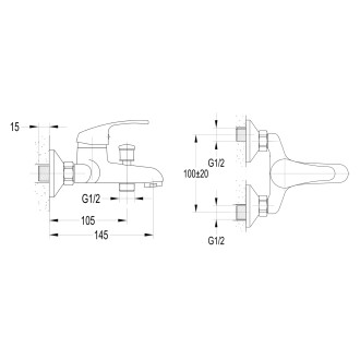 AQUALINE 35 nástěnná vanová baterie, chrom 52158