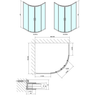 EASY čtvrtkruhová sprchová zástěna 900x800mm, L/R, čiré sklo EL2815