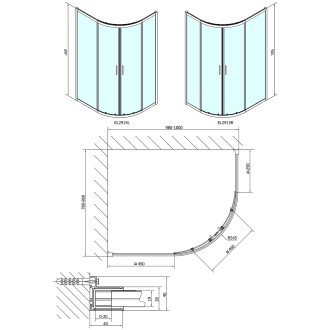 EASY čtvrtkruhová sprchová zástěna 1000x800mm, L/R, čiré sklo EL2915