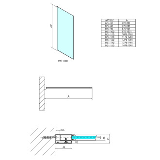 MODULAR SHOWER jednodílná zástěna pevná k instalaci na zeď, 700 mm MS1-70