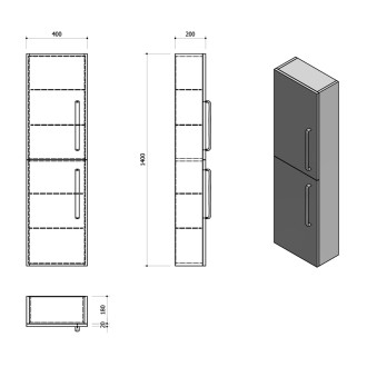 THEIA skříňka vysoká 40x138x19,3cm, levá/pravá, dub stříbrný TH400-1111