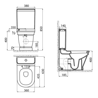 ANTIK WC mísa kombi, zadní/spodní odpad, 37x63cm, bílá AN360