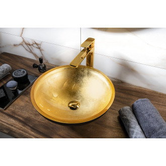MURANO BLACK-GOLD skleněné umyvadlo na desku, průměr 40cm, černá/zlatá AL5318-77