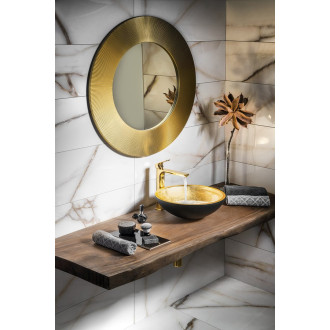 MURANO BLACK-GOLD skleněné umyvadlo na desku, průměr 40cm, černá/zlatá AL5318-77