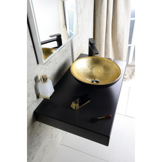 MURANO BLACK-GOLD skleněné umyvadlo na desku, průměr 40cm, černá/zlatá AL5318-77