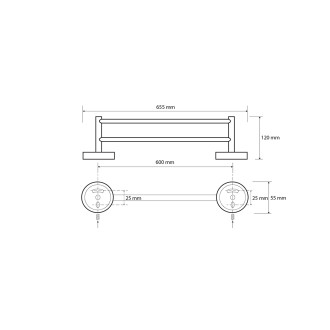X-ROUND BLACK dvojitý držák ručníků 600x120mm, černá XR401B