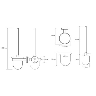 X-ROUND BLACK WC štětka závěsná, mléčné sklo, černá mat XR303B