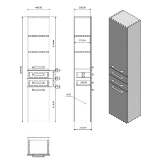 VEGA skříňka vysoká s košem, 40x184x31cm, dub platin VG980