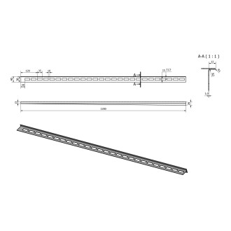 Spádová lišta, pravá, výška 12mm, délka 1200mm, nerez mat SPD1212-P