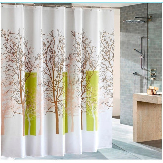 Sprchový závěs 180x180cm, polyester, bílá/zelená, strom ZP009/180