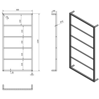 SKA nástěnný sušák ručníků 600x1150x100mm, černá mat SKA502