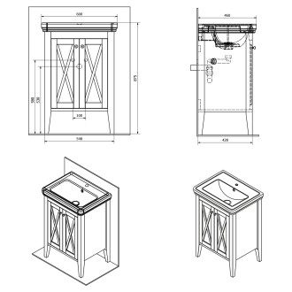 CROSS umyvadlová skříňka 55x81x43cm, starobílá CR260